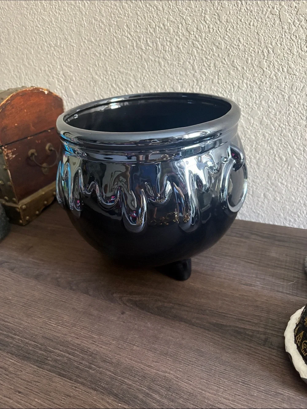 Glossy Black Ceramic Cauldron Planter